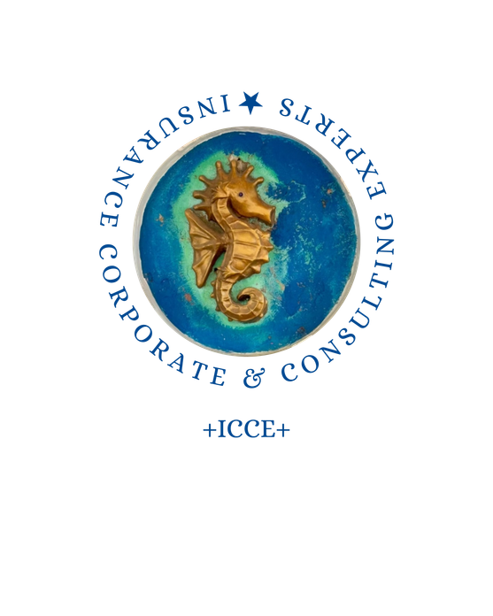 ICCE seahorse seal: Insurance Corporate & Consulting Experts +ICCE+